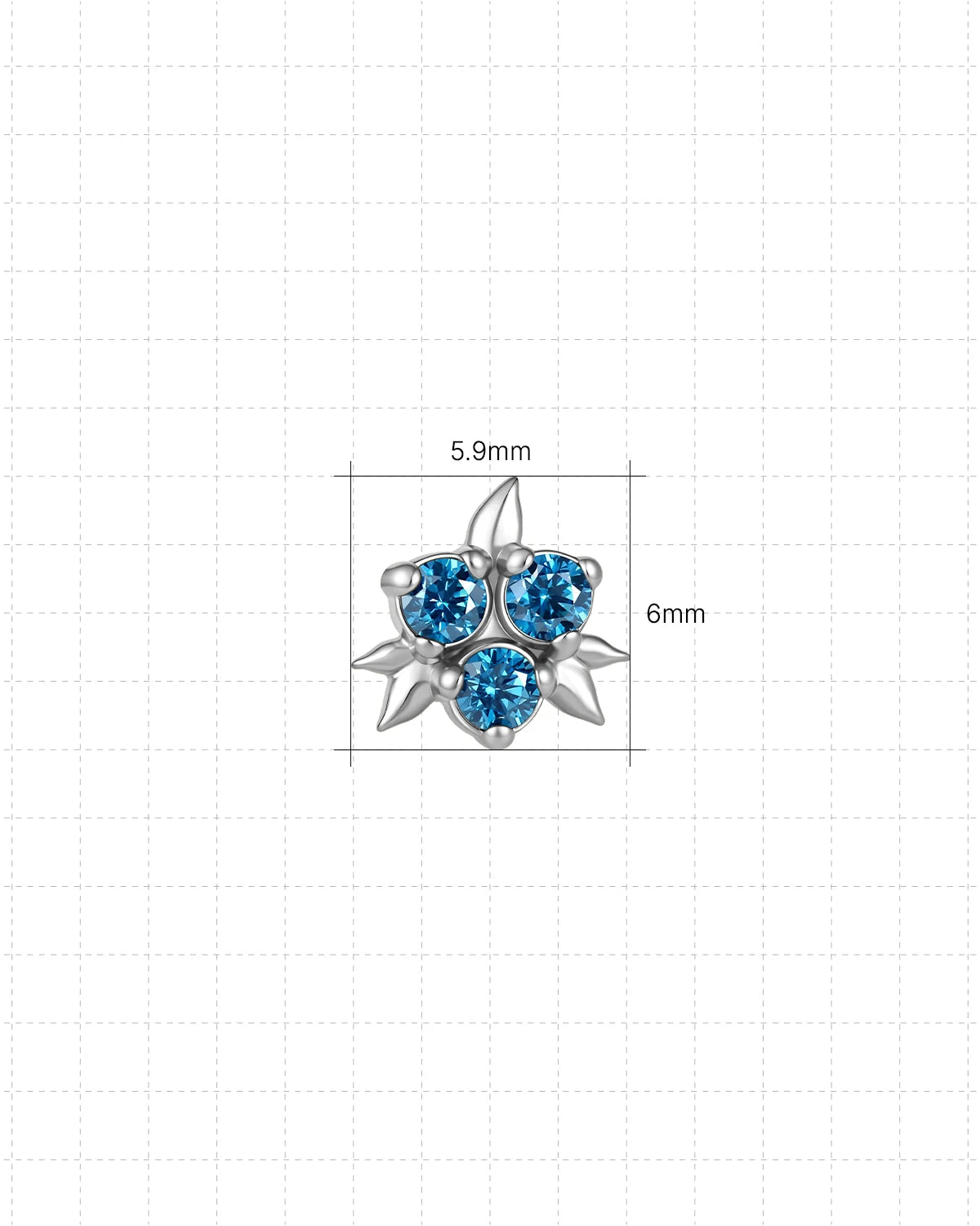 Blueberry Kiss Flatback Stud - Silver - 5.9mm x 6.0mm dimensions