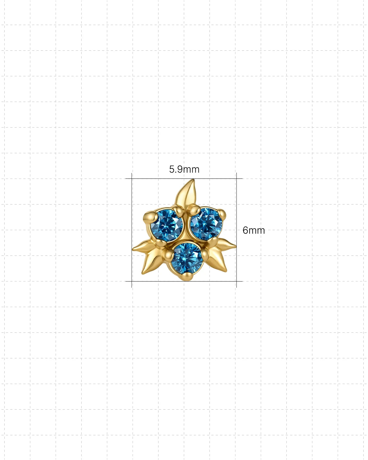 Blueberry Kiss Flatback Stud - Gold - 5.9mm x 6.0mm dimensions