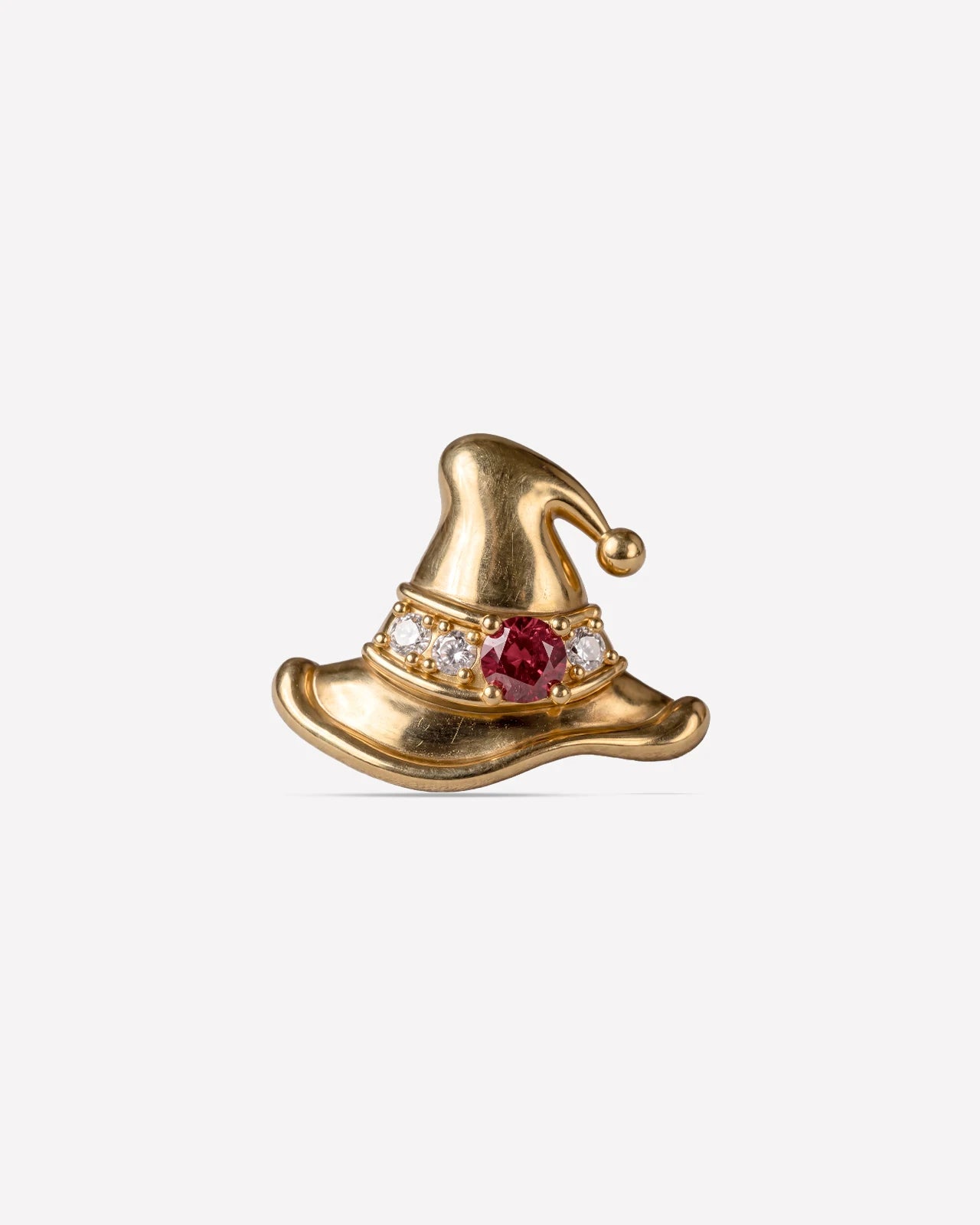 Spellbound Witch Hat Flatback Stud - Gold Garnet Red - CS-KSD-0343-PIN-TI-J-SH - 01