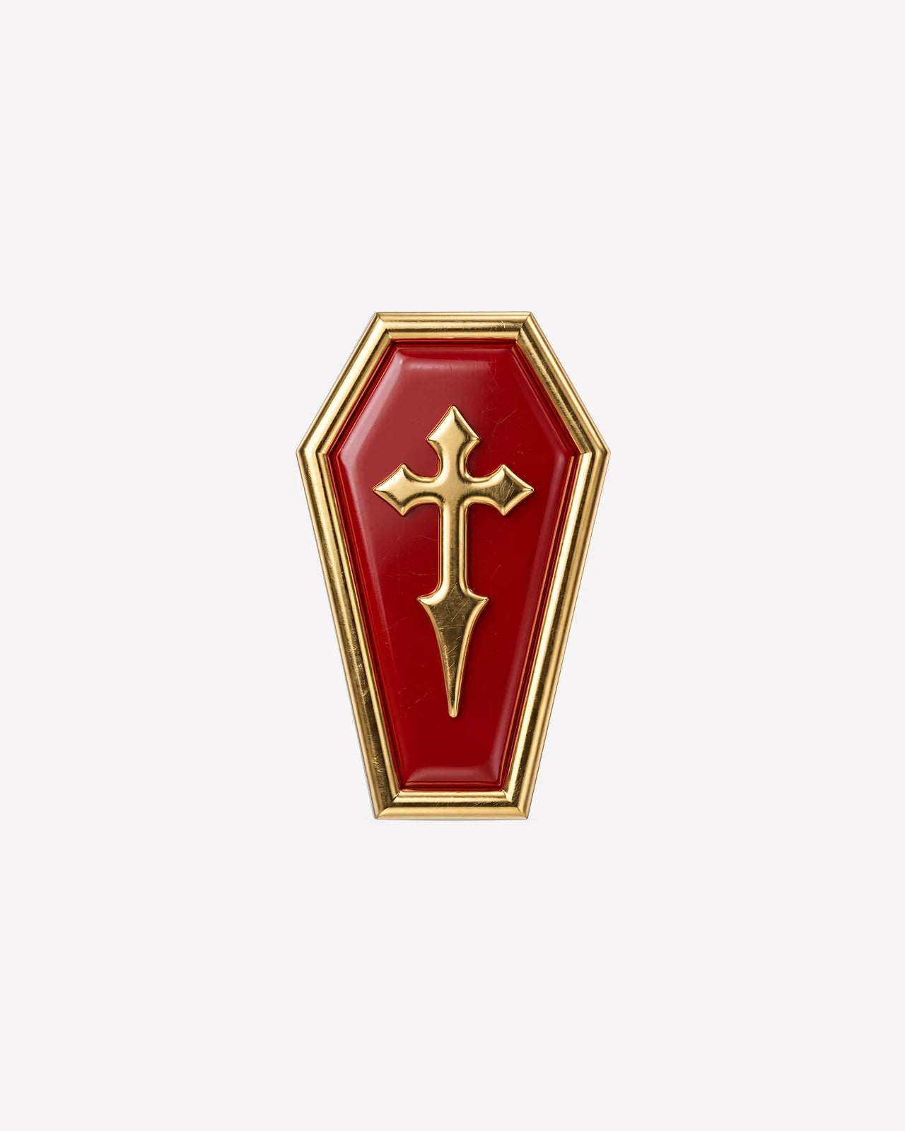 Crimson Crypt Coffin Flatback Stud - Gold Garnet Red - CS-KSD-0345-PIN-TI-J-SH - 01