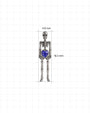 Undead Love skeleton flatback stud, silver with purple blue heart zirconia, 4.9mm by 18.3mm dimensions