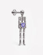 Undead Love skeleton flatback stud, silver with purple blue heart zirconia, side view