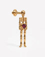 Undead Love skeleton flatback stud, gold with red heart zirconia, side view