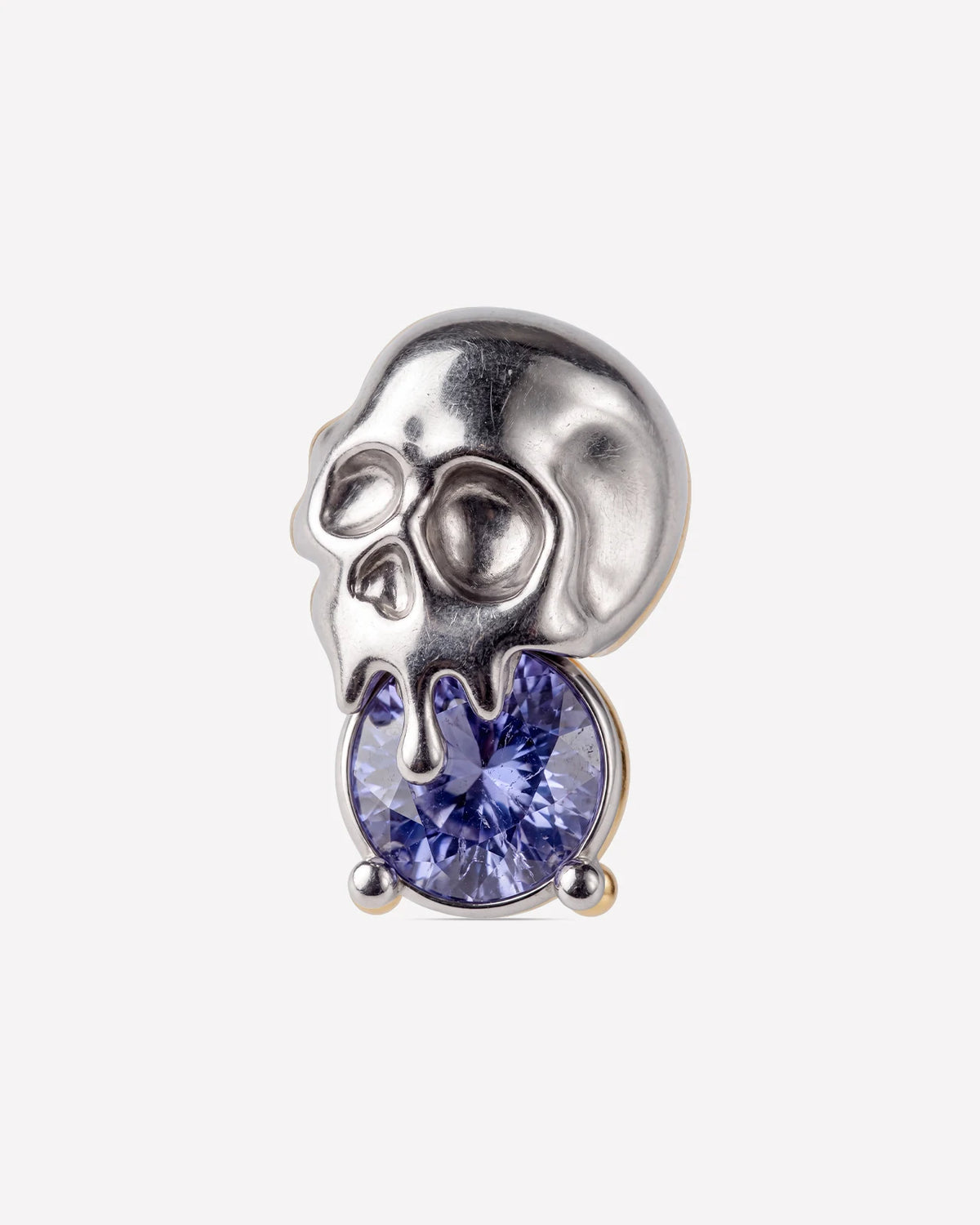 Skull Melt Flatback Stud in silver tone with purple cubic zirconia - front view