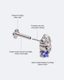 Skull Melt Flatback Stud in silver tone with purple cubic zirconia - threadless push pin construction