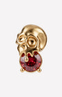 Skull Melt Flatback Stud in gold tone with garnet red cubic zirconia - front view