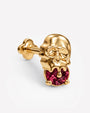 Skull Melt Flatback Stud in gold tone with garnet red cubic zirconia - side view