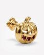 Wicked Grin pumpkin flatback stud, gold with red cubic zirconia, side view