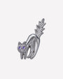 Spooked Kitty Flatback Stud in silver tone with purple cubic zirconia eyes - front view