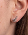 Spooked Kitty Flatback Stud in silver tone with purple cubic zirconia eyes - lobe styling