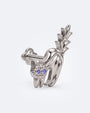 Spooked Kitty Flatback Stud in silver tone with purple cubic zirconia eyes - side view