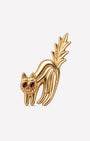 Spooked Kitty Flatback Stud in gold tone with garnet red cubic zirconia eyes - front view