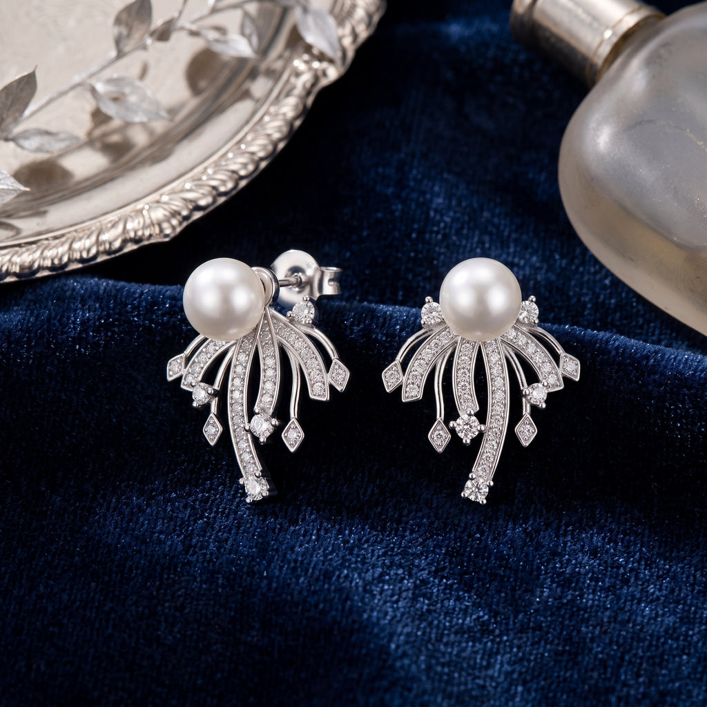 Callsoul Elegant Pearl and Crystal Stud Earrings