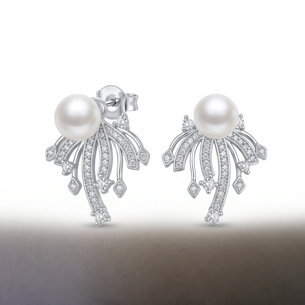 Callsoul Elegant Pearl and Crystal Stud Earrings