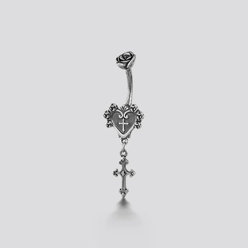 SACRED HEART CROSS BELLY BUTTON RING