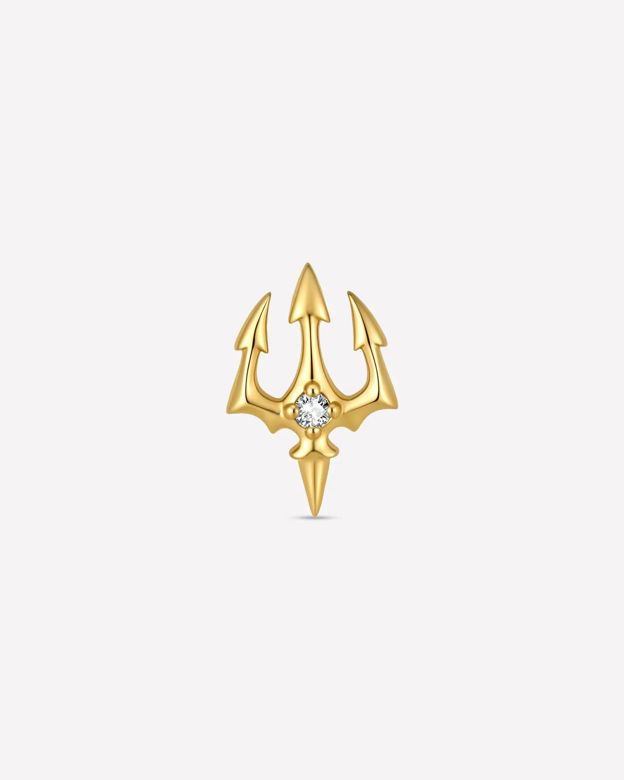 Abyssal Trident flatback stud in gold tone titanium with clear cubic zirconia