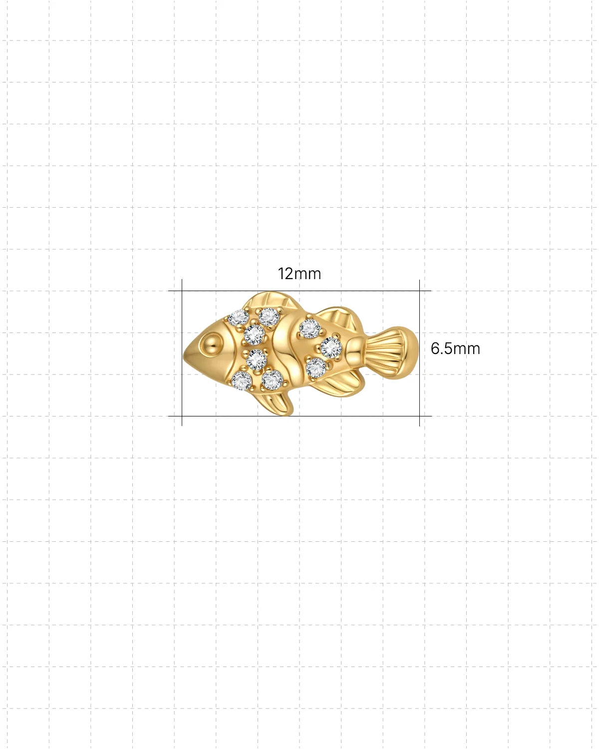 Gold Coral Clownfish Flatback Stud dimensions