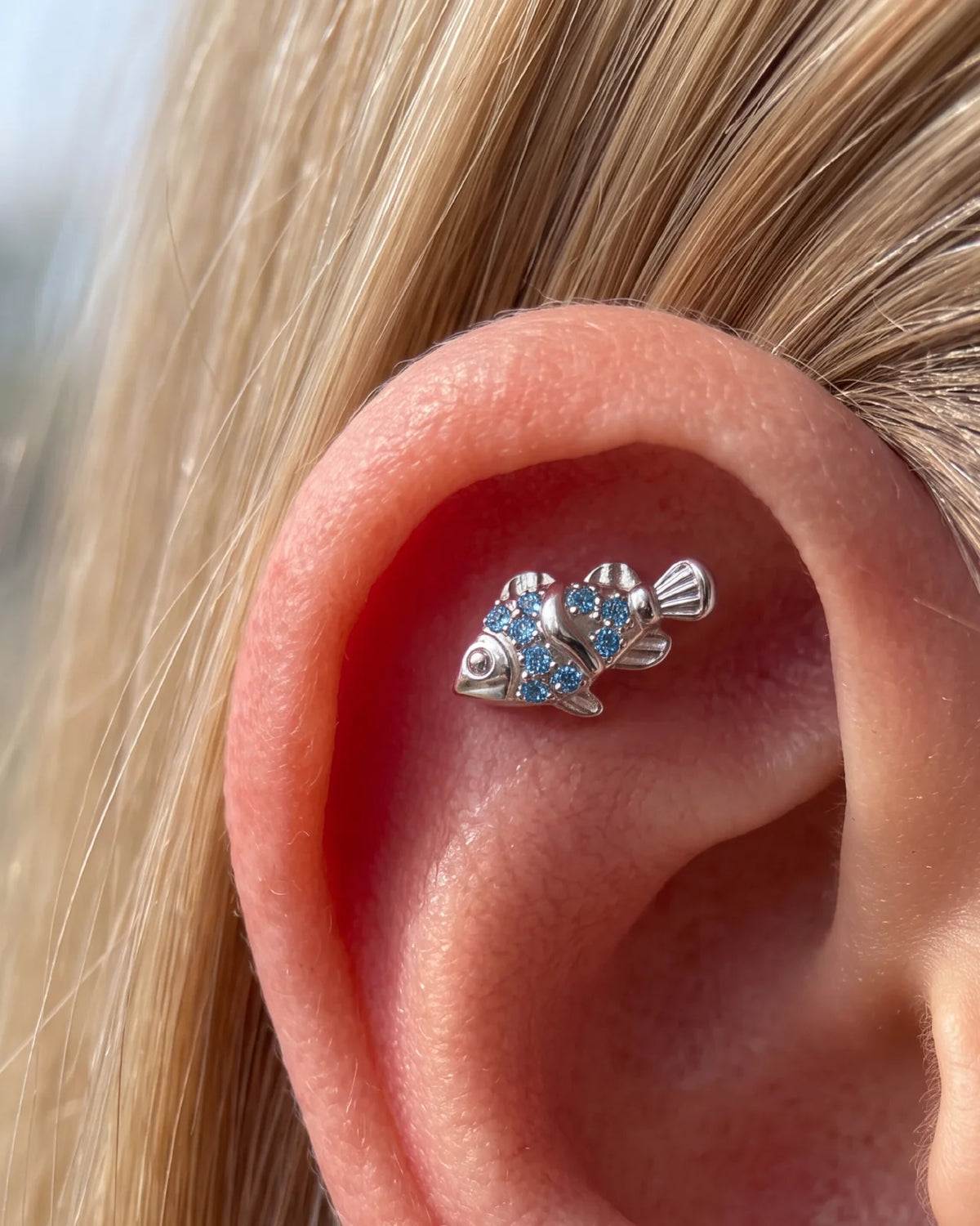 Silver Coral Clownfish Flatback Stud ear styling