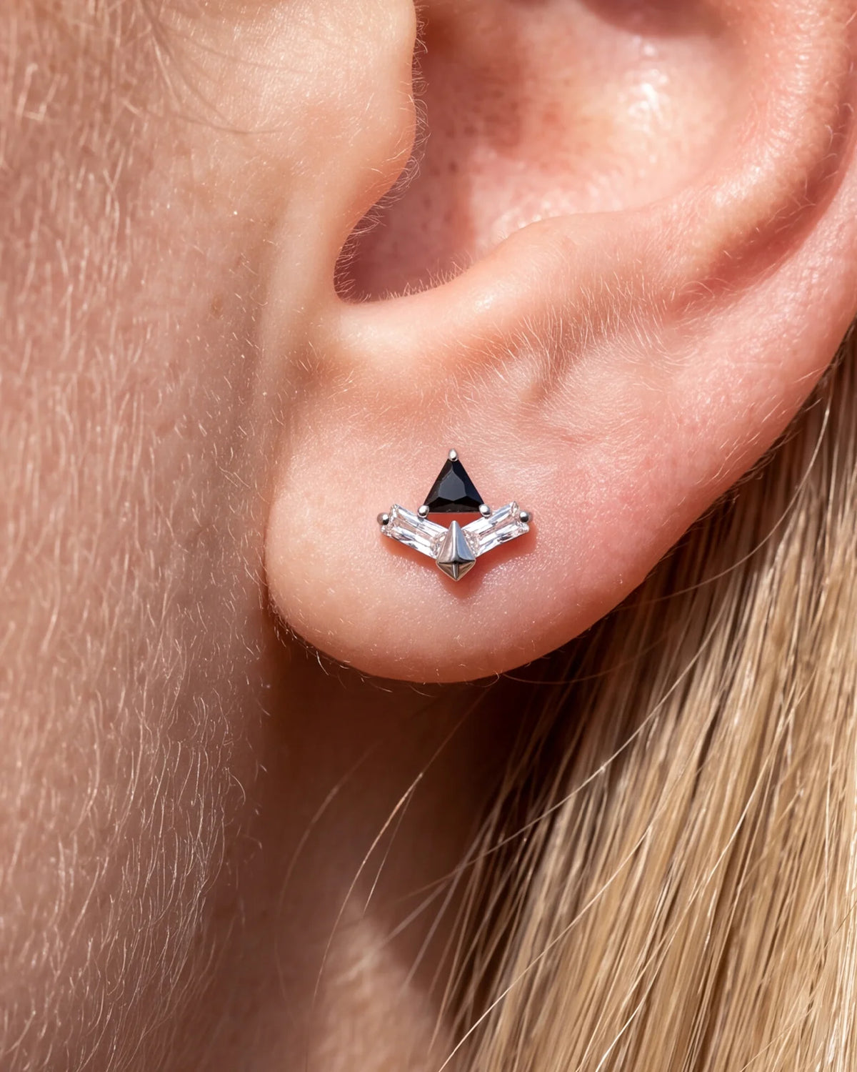 Apex Prism Flatback Stud Silver Onyx Black - Image 3