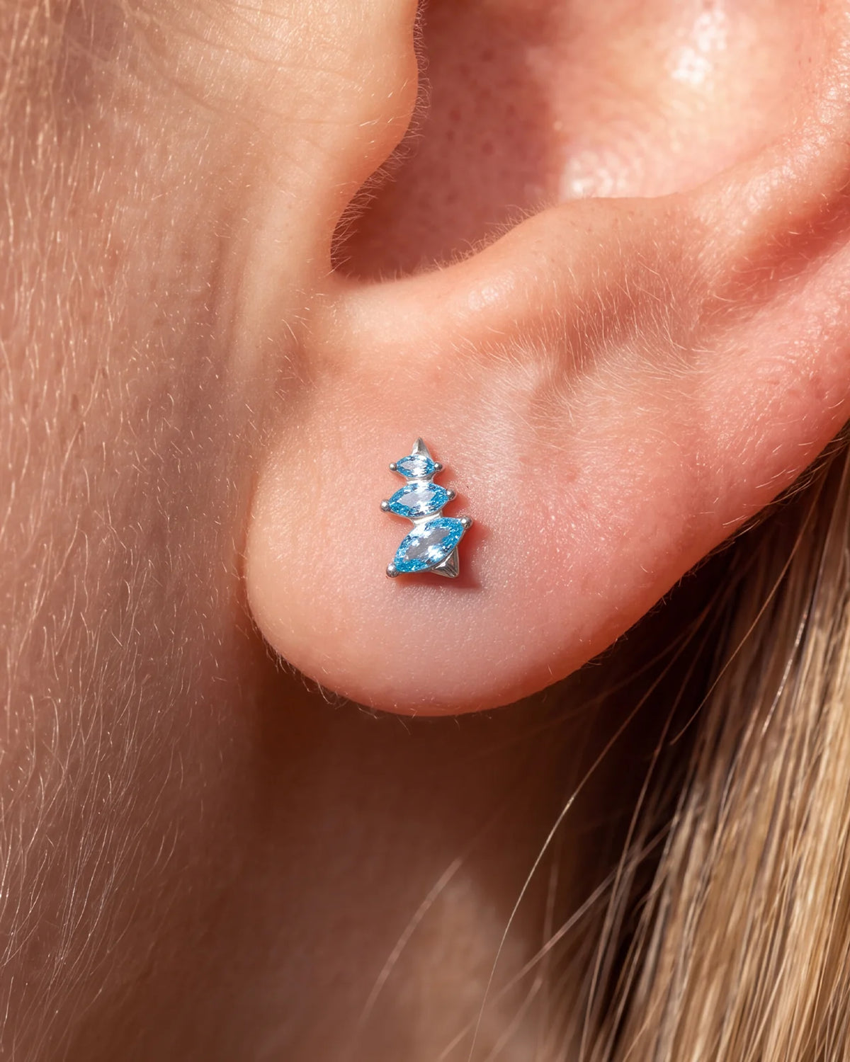 Petal Drift Flatback Stud Silver Ocean Mist lobe styling