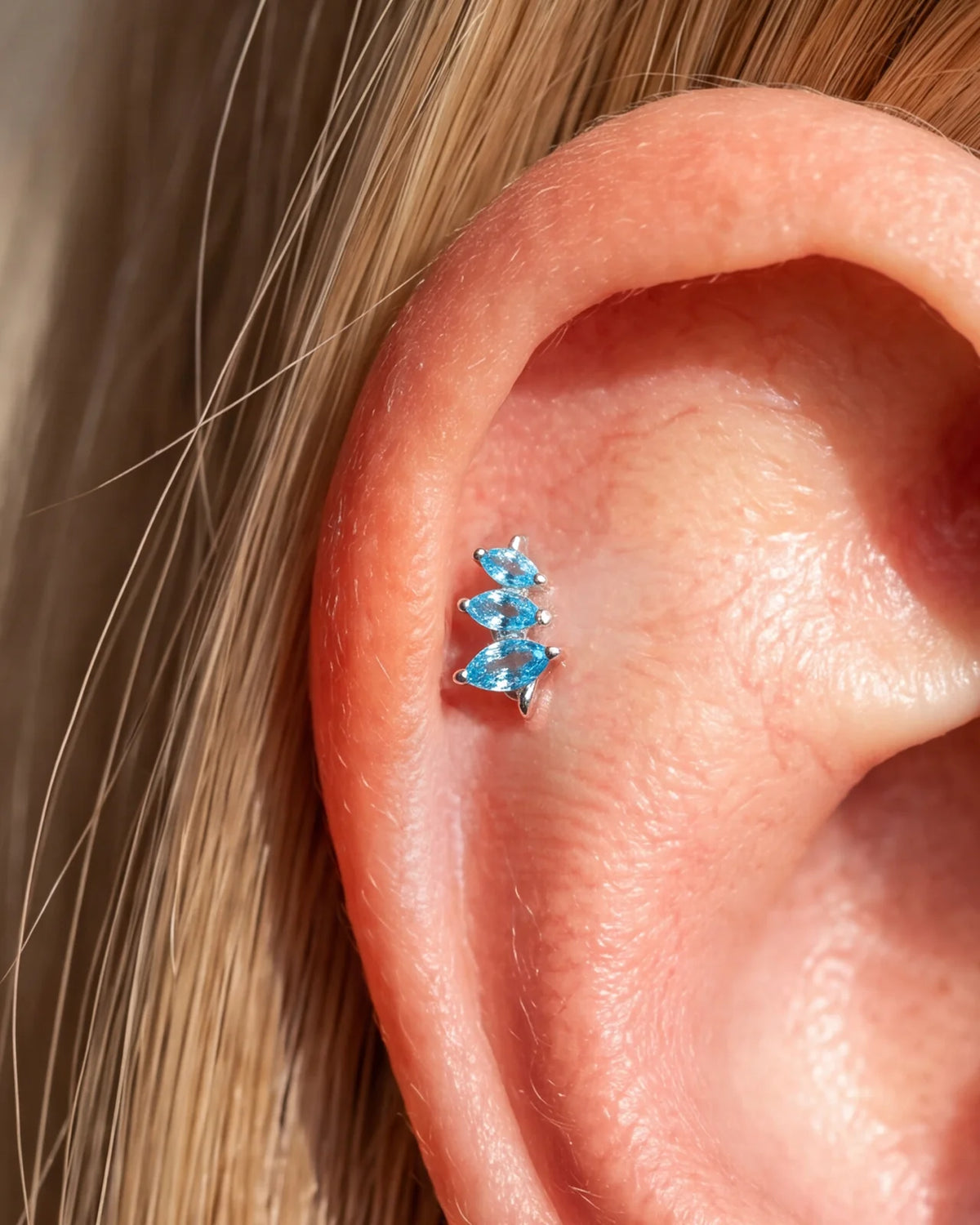 Petal Drift Flatback Stud Silver Ocean Mist helix styling
