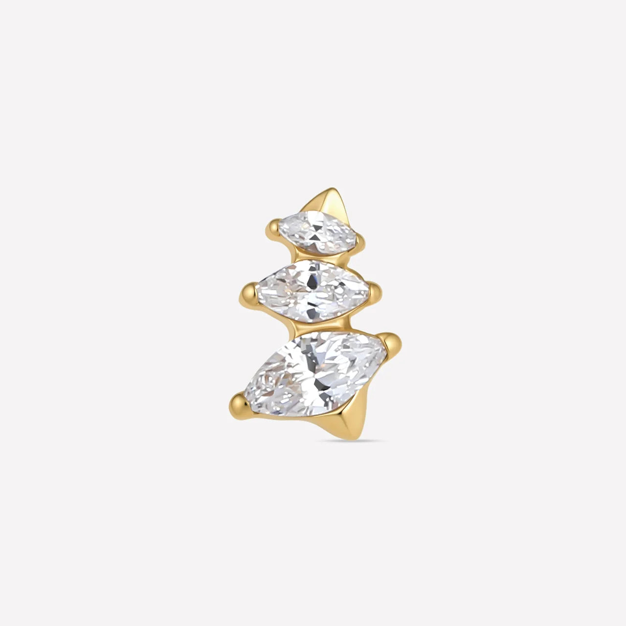 Petal Drift Flatback Stud Gold Crystal Clear front view