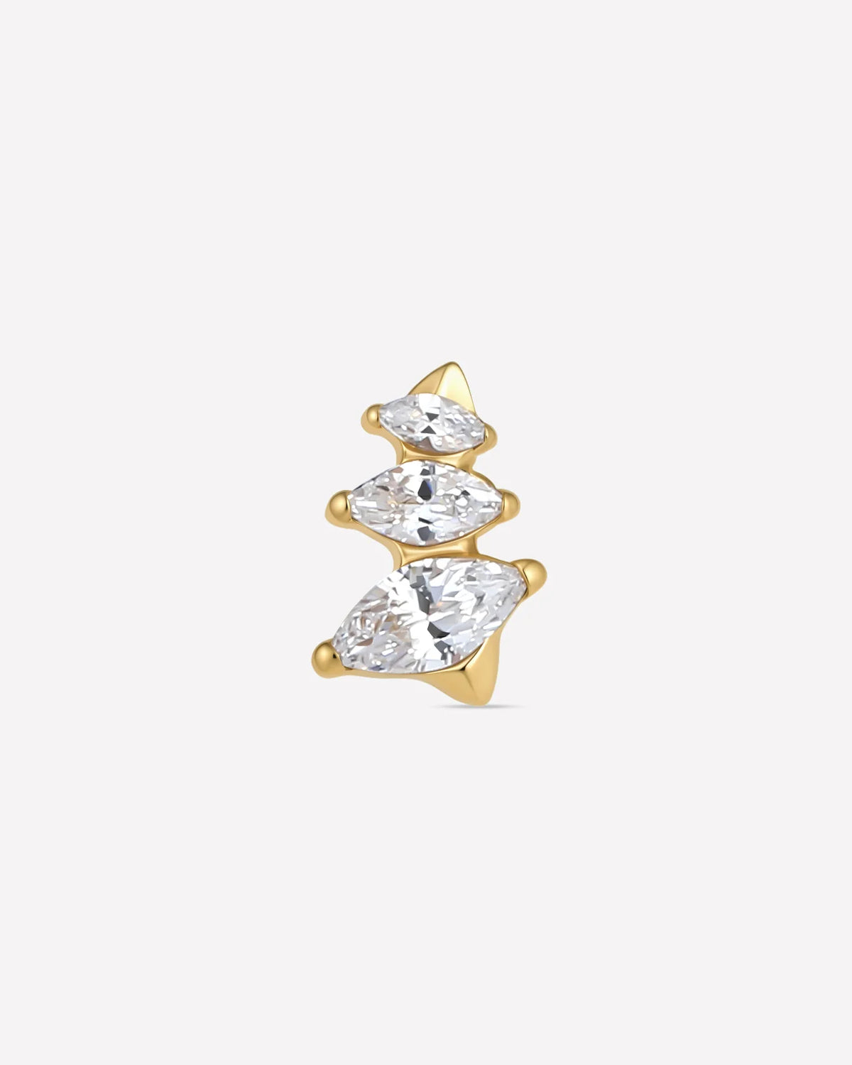 Petal Drift Flatback Stud Gold Crystal Clear front view
