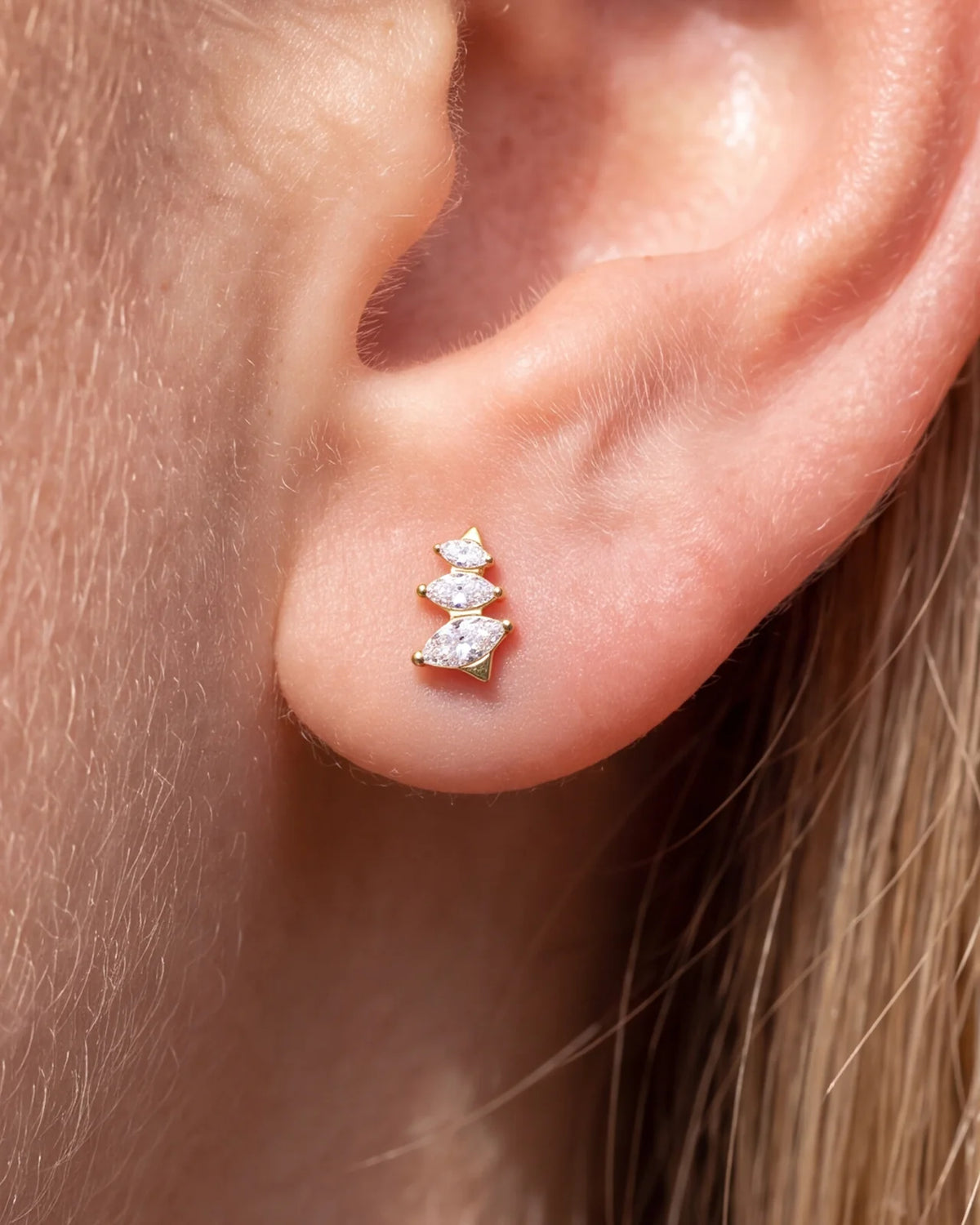 Petal Drift Flatback Stud Gold Crystal Clear lobe styling