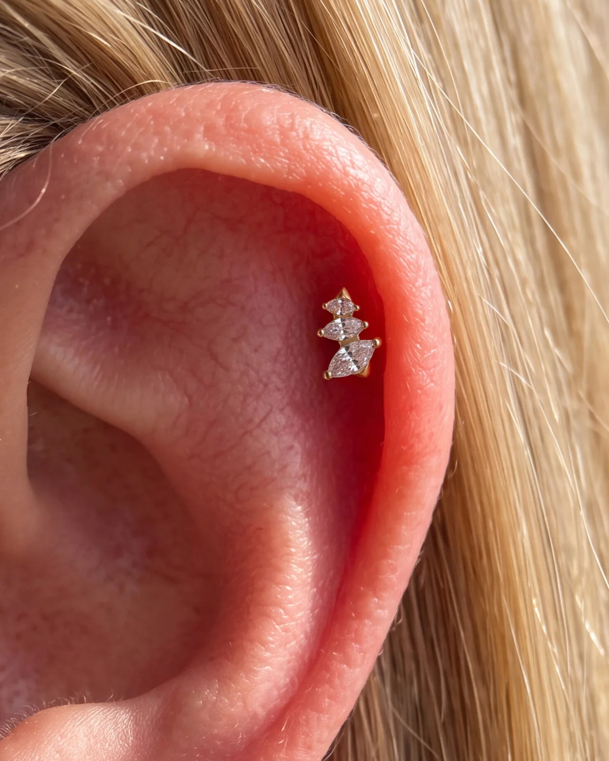 Petal Drift Flatback Stud Gold Crystal Clear helix styling