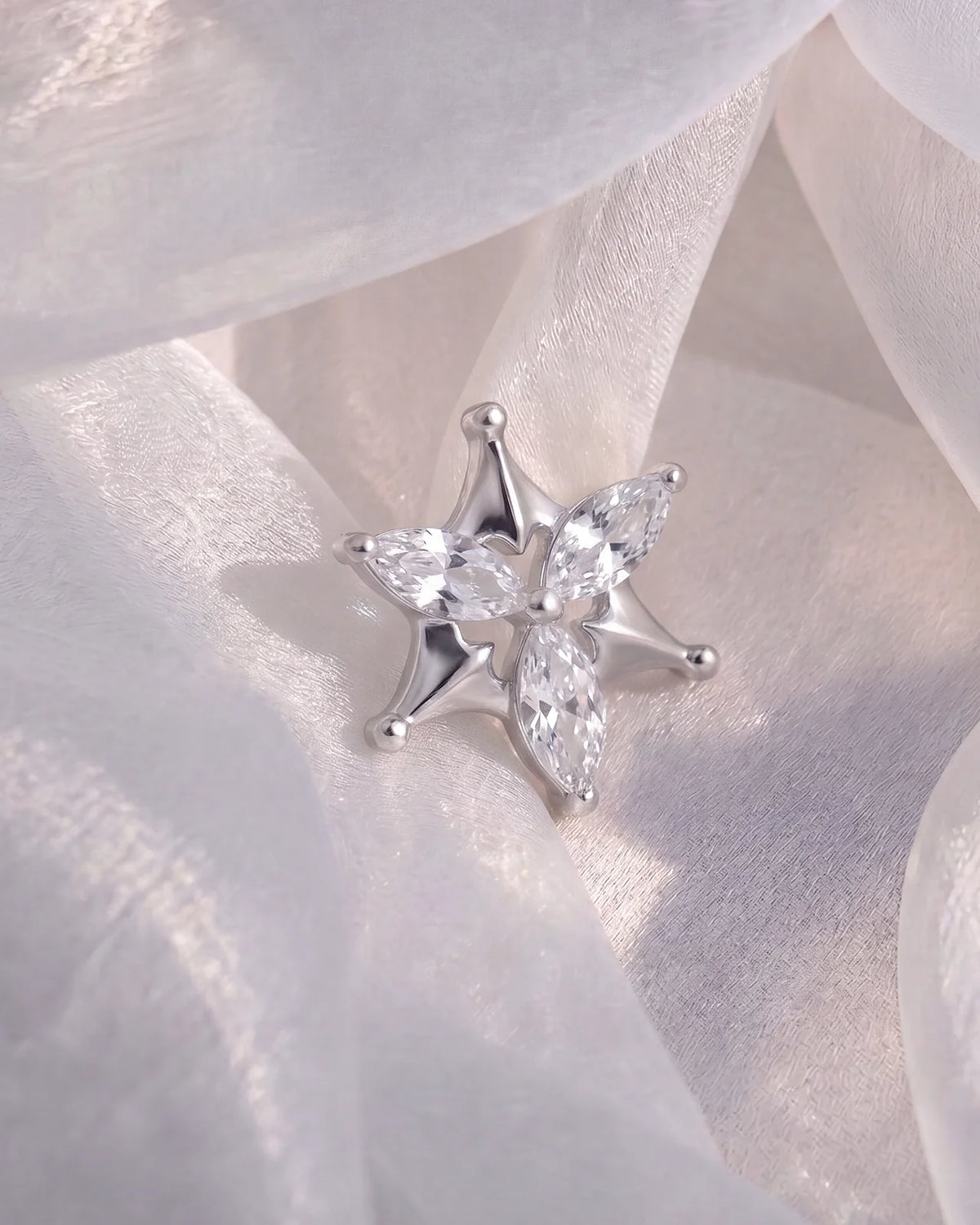 Marquise Star Bloom Flatback Stud Silver Crystal Clear - Image 2
