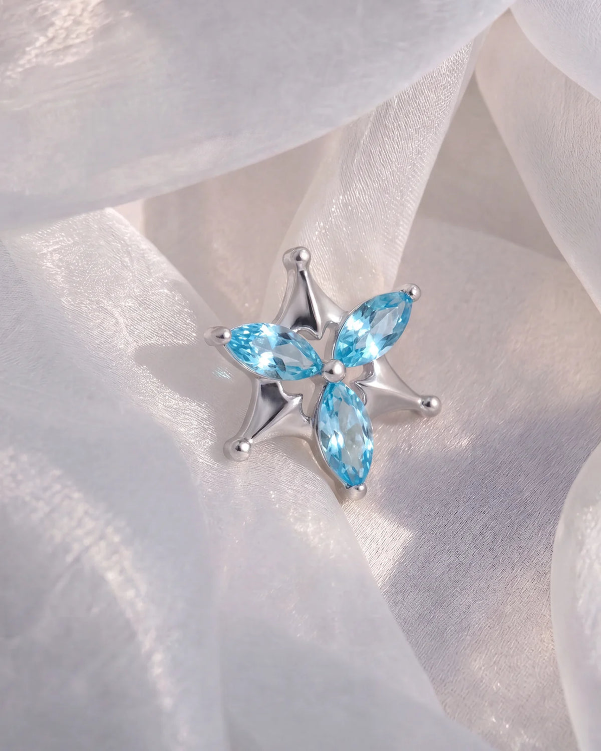 Marquise Star Bloom Flatback Stud Silver Ocean Mist - Image 2