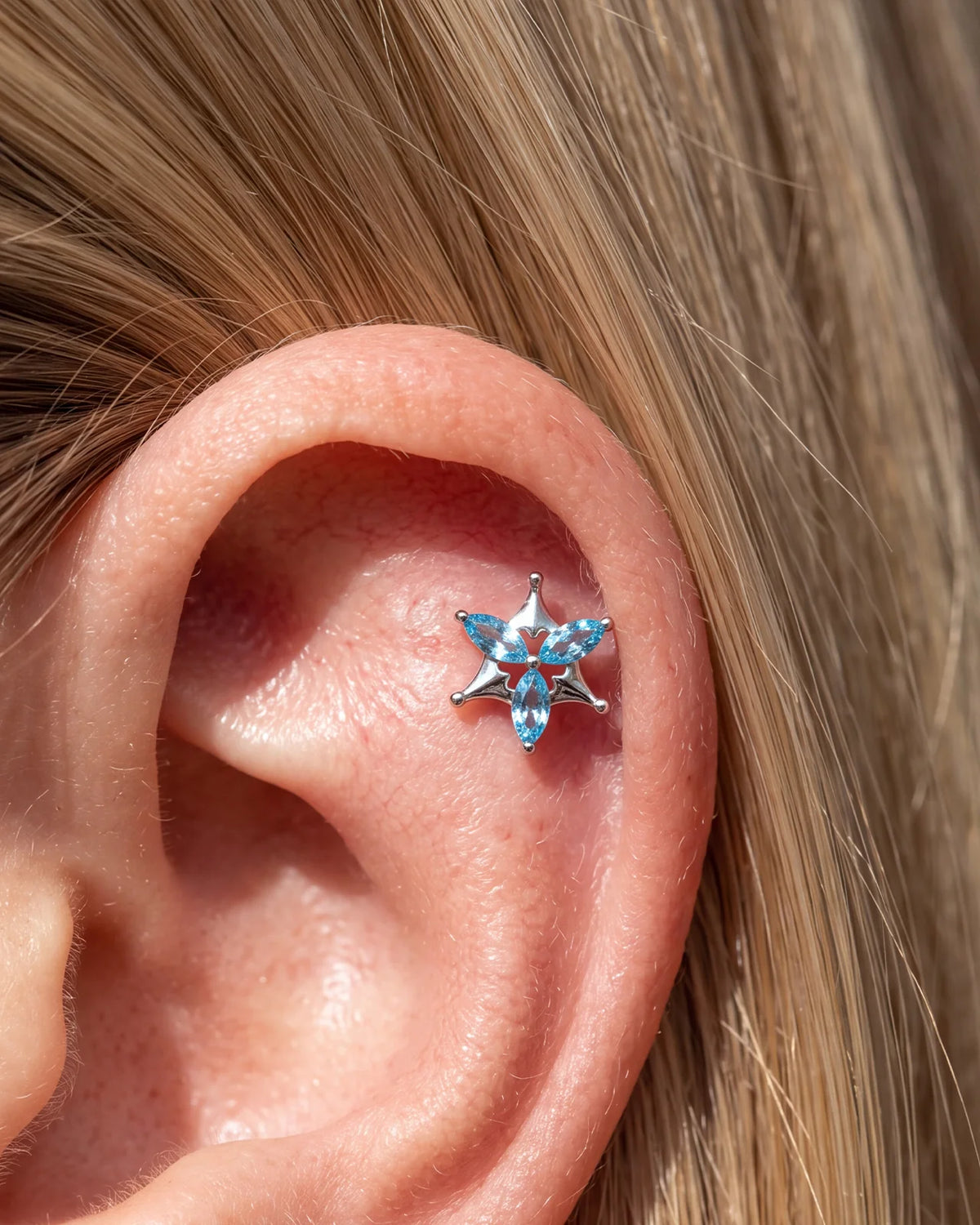 Marquise Star Bloom Flatback Stud Silver Ocean Mist - Image 4