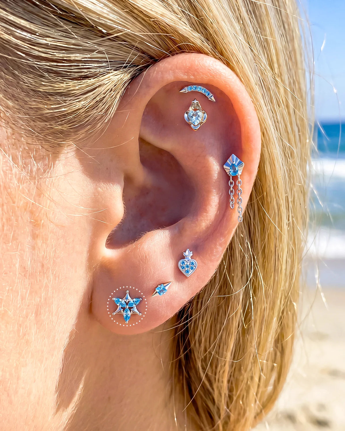 Marquise Star Bloom Flatback Stud Silver Ocean Mist - Image 10