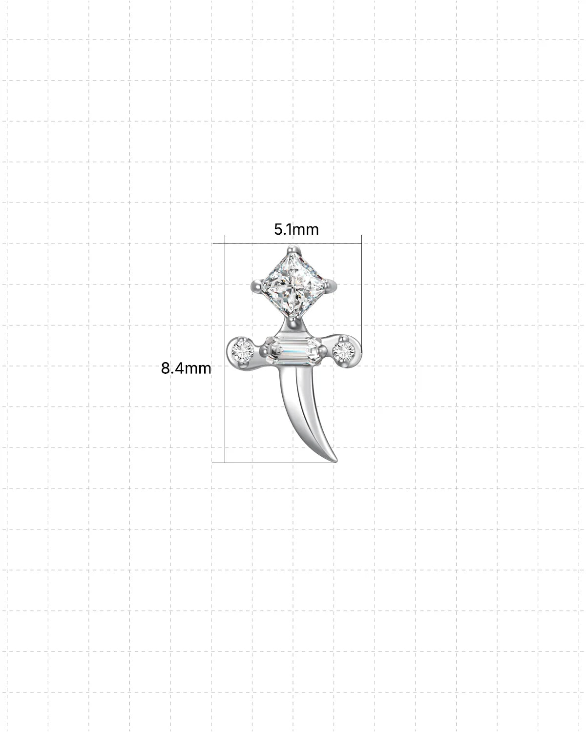 Regal Dagger Flatback Stud - Jewelry dimensions - Image 8