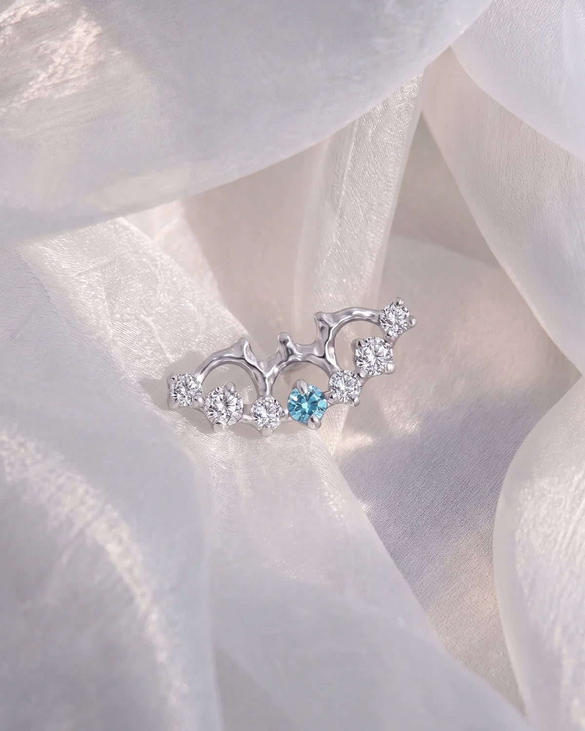 Nocturne Wings Flatback Stud Silver Blue Stone - Image 2