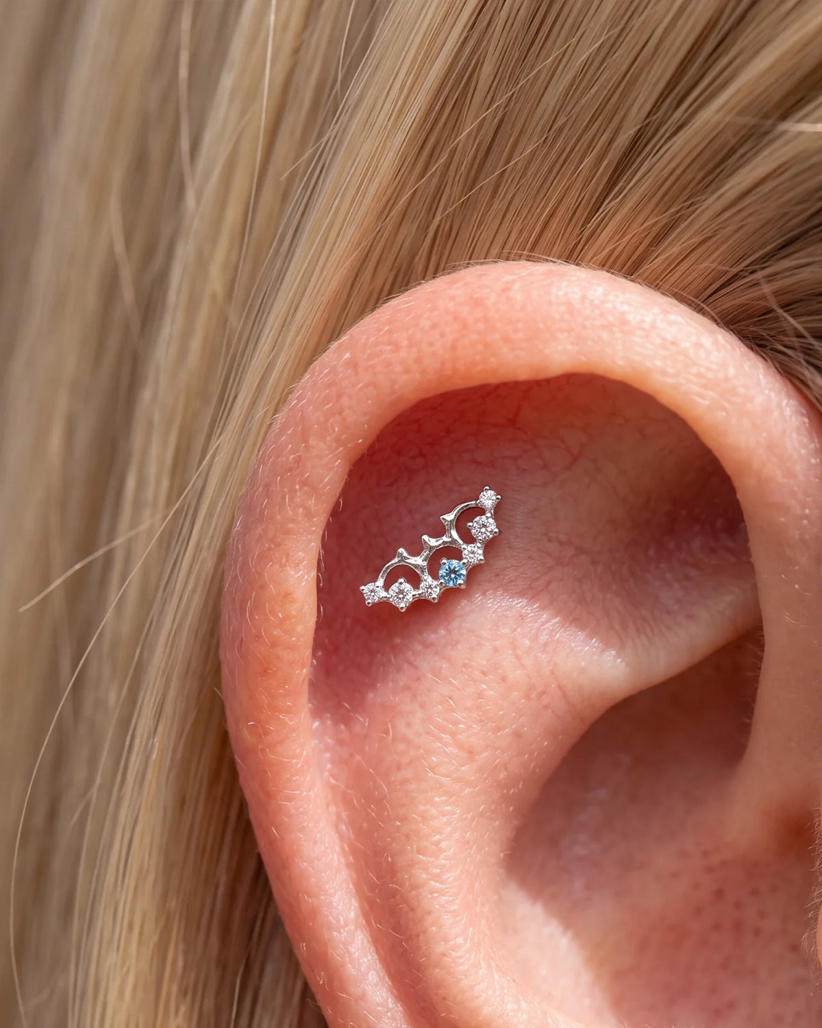 Nocturne Wings Flatback Stud Silver Blue Stone - Image 3