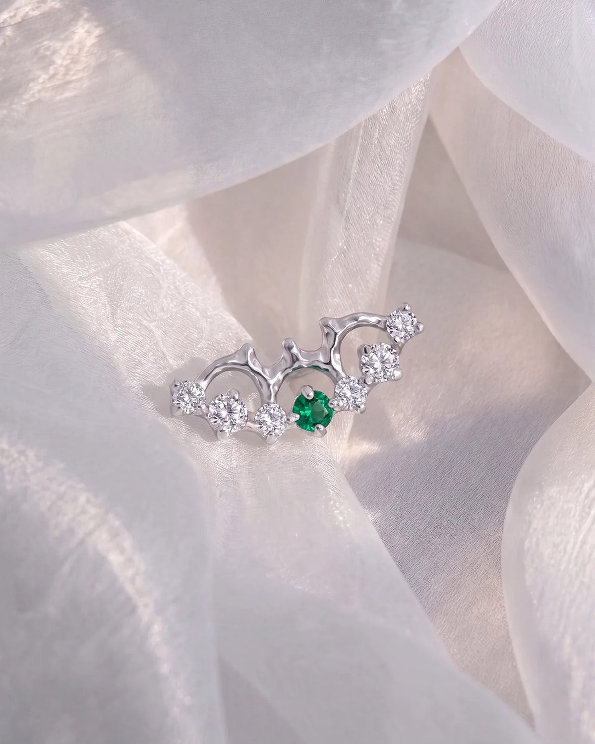Nocturne Wings Flatback Stud Silver Green Stone - Image 2