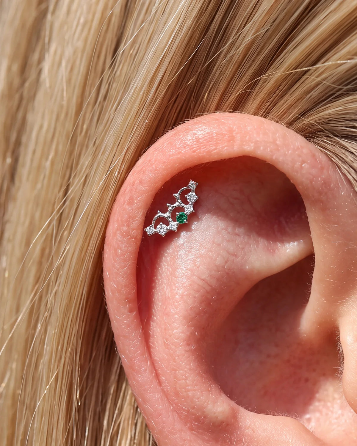 Nocturne Wings Flatback Stud Silver Green Stone - Image 3