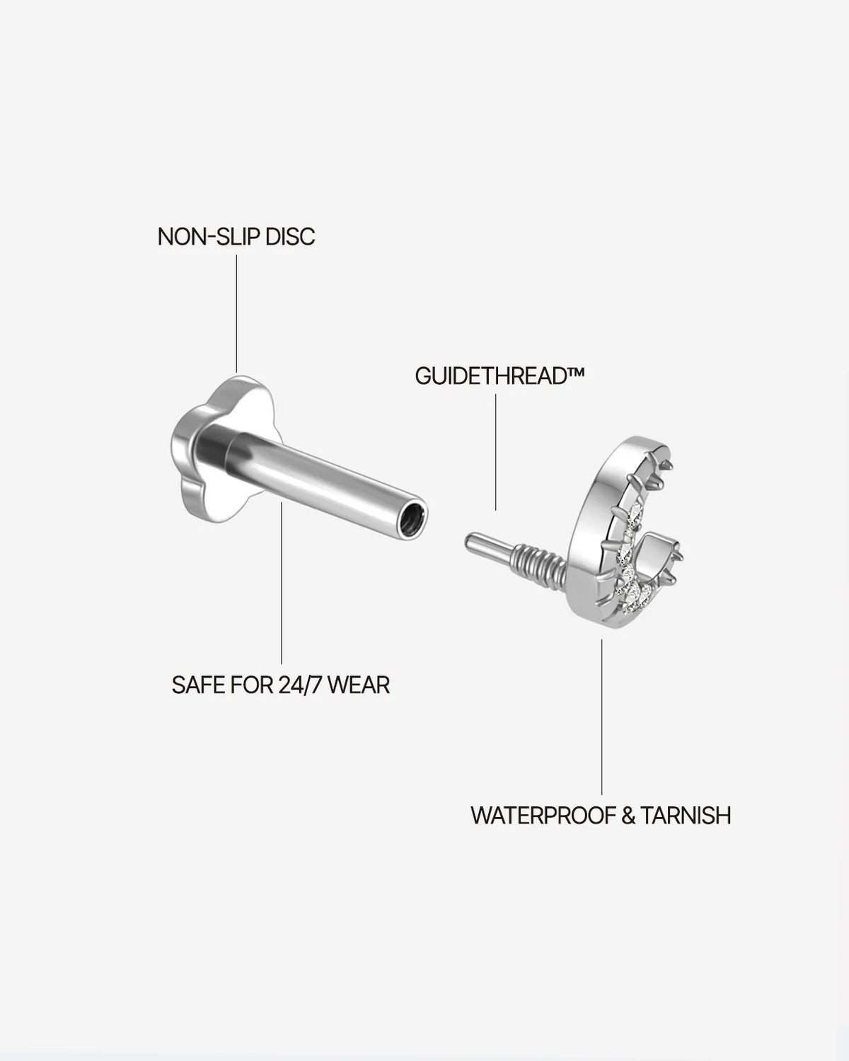 Silverlight Crescent Flatback Stud Silver Crystal Clear - Image 11