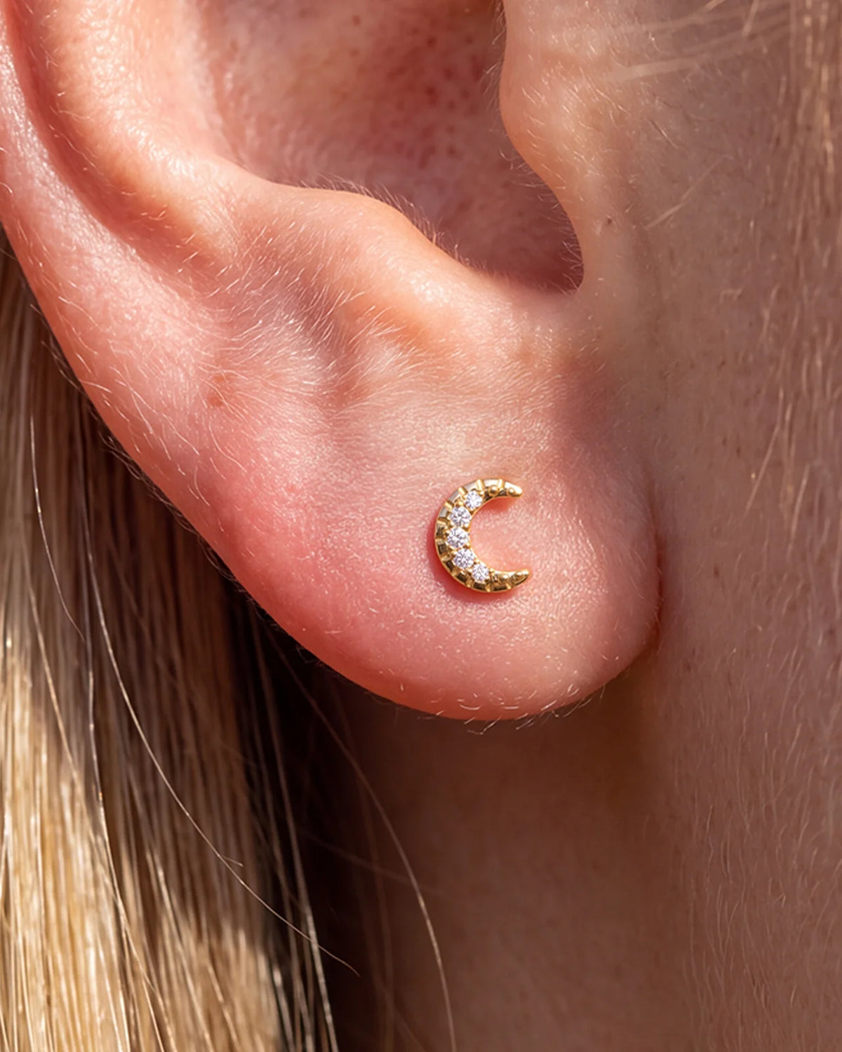 Silverlight Crescent Flatback Stud Gold Crystal Clear - Image 3