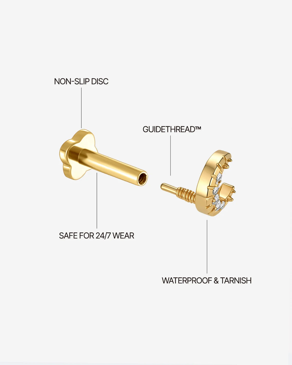 Silverlight Crescent Flatback Stud Gold Crystal Clear - Image 16