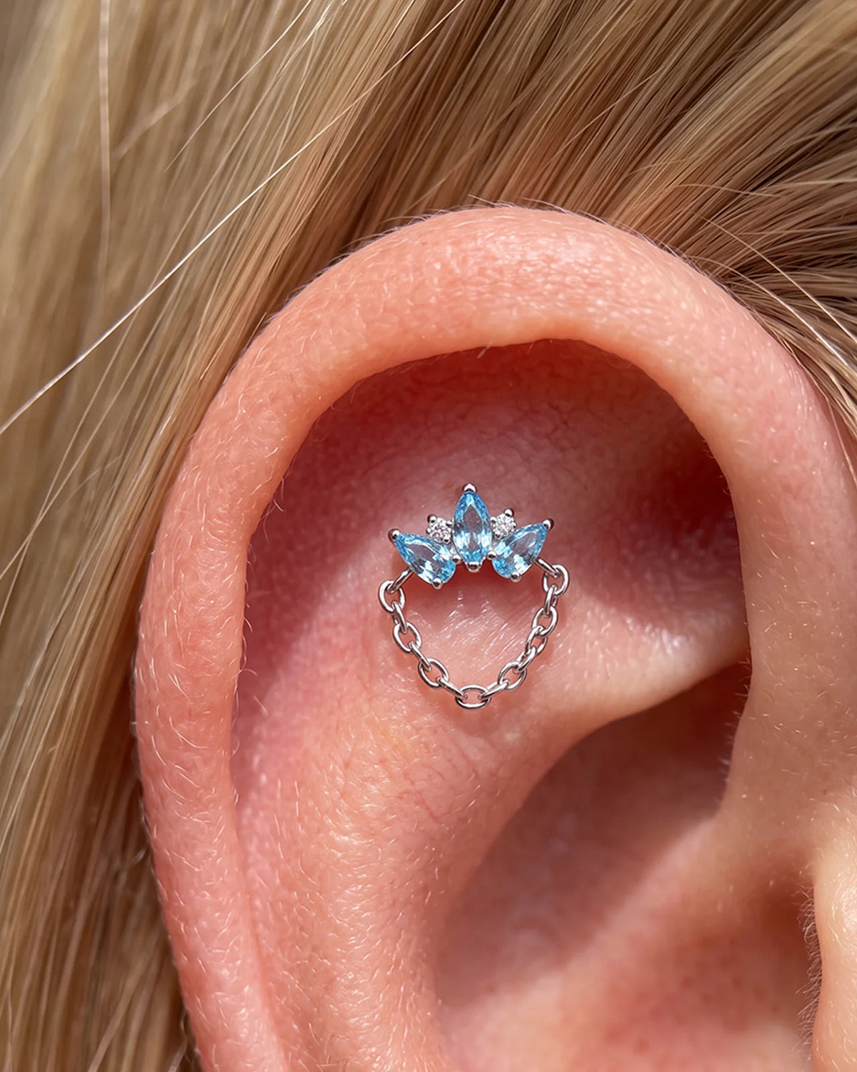 Crown Drape Flatback Stud - Silver Ocean Mist - flat styling