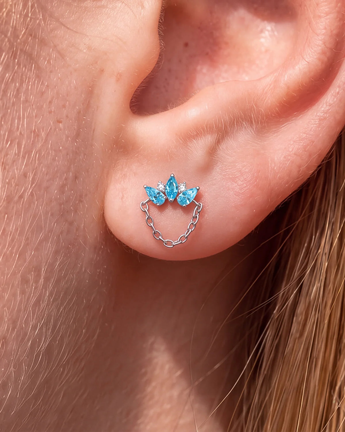 Crown Drape Flatback Stud - Silver Ocean Mist - lobe styling