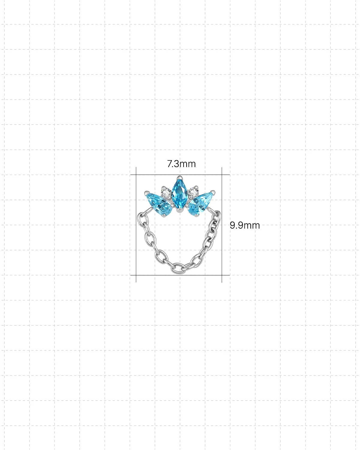 Crown Drape Flatback Stud - Silver Ocean Mist - 7.3 x 9.9mm size guide