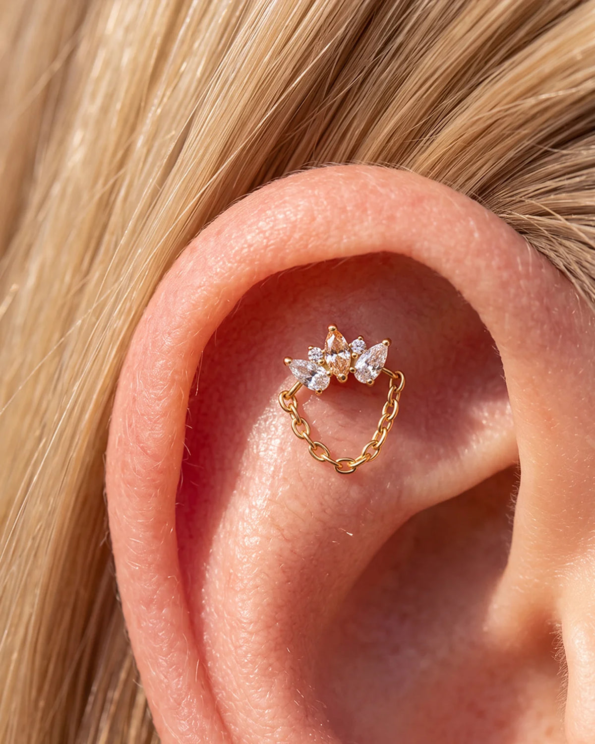 Crown Drape Flatback Stud - Gold Champagne Glow - flat styling