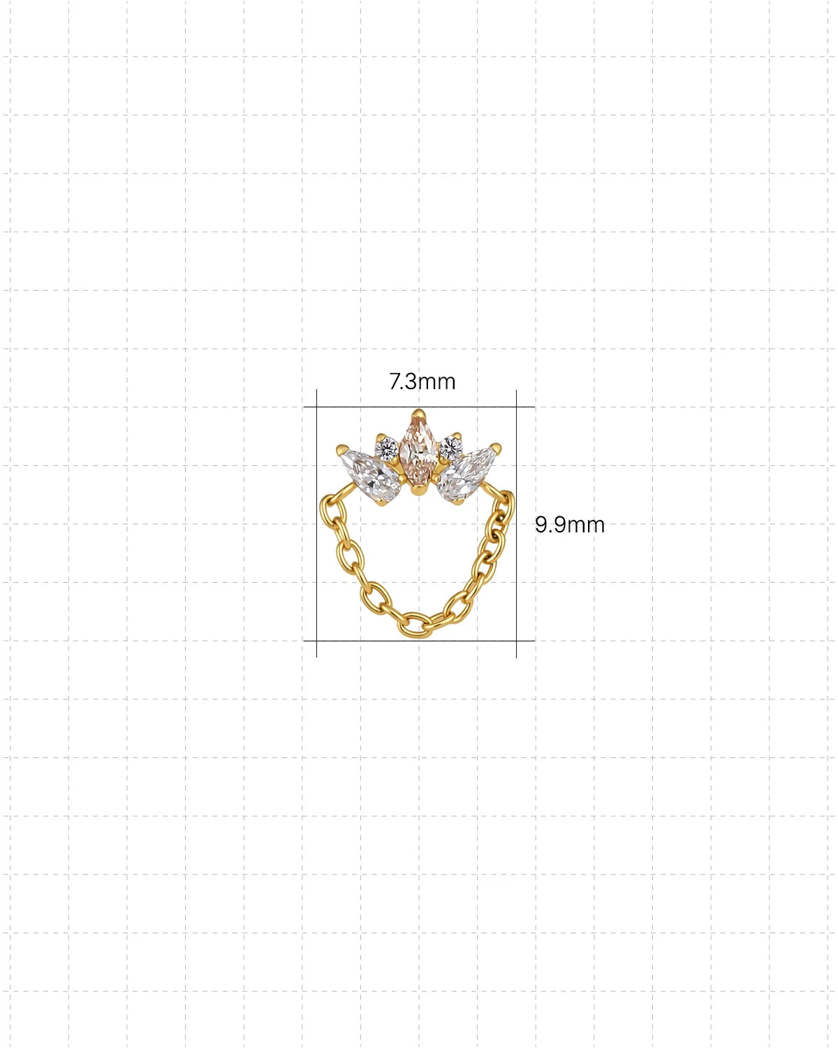 Crown Drape Flatback Stud - Gold Champagne Glow - 7.3 x 9.9mm size guide