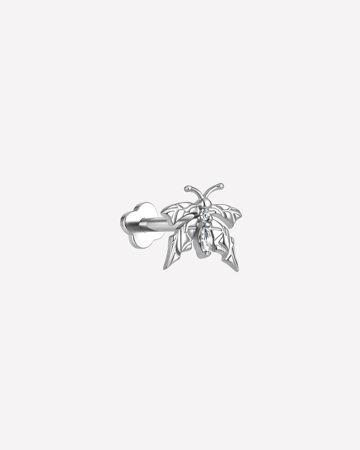 Woodland Flutter Flatback Stud - Silver Crystal Clear - side view