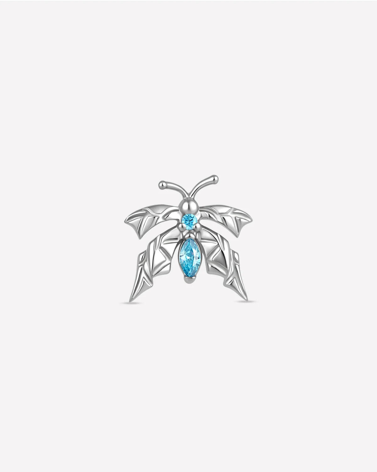 Woodland Flutter Flatback Stud - Silver Light Blue - front view