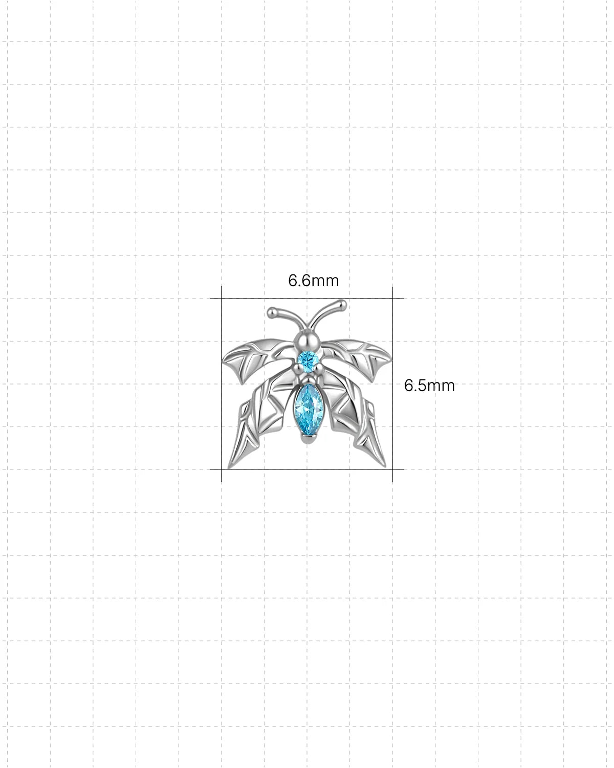Woodland Flutter Flatback Stud - Silver Light Blue - 6.6 x 6.5mm size guide