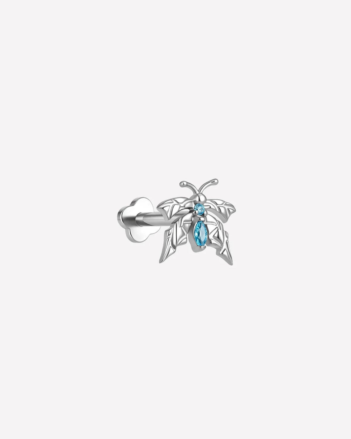 Woodland Flutter Flatback Stud - Silver Light Blue - side view